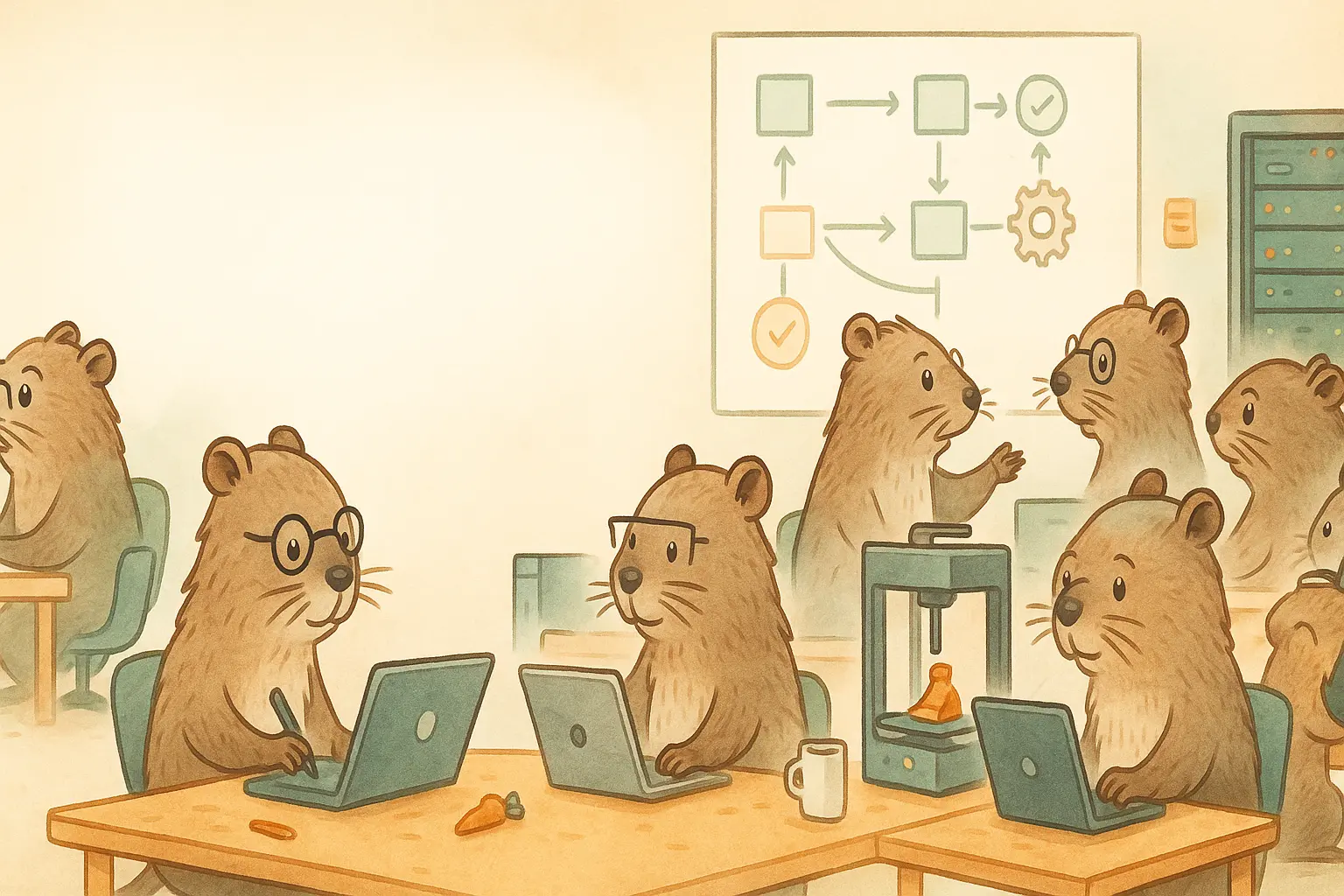 The Ragondin workshop — a team of ragondins building software and hardware